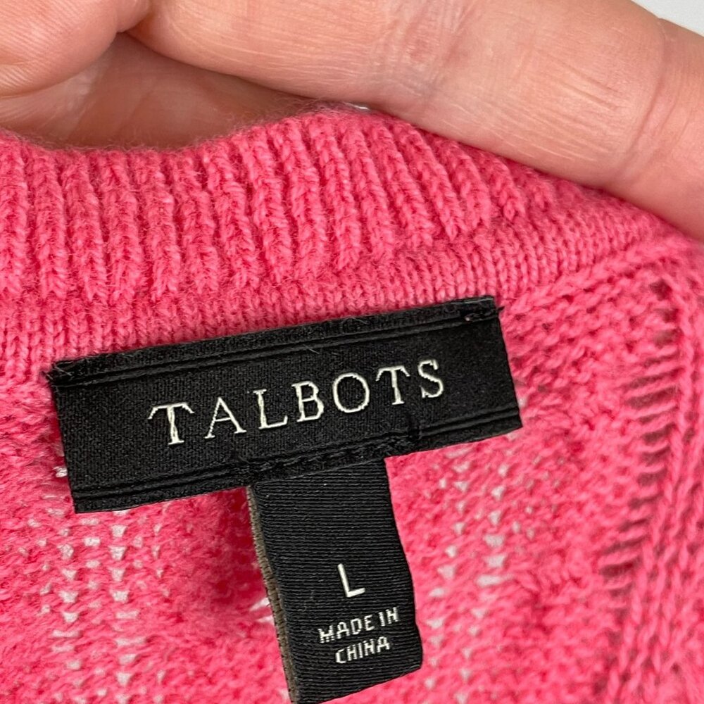 Talbots Cable Knit Sweater Size L Pink Wool Blend Feminine Dainty Capsule Preppy - Picture 10 of 11